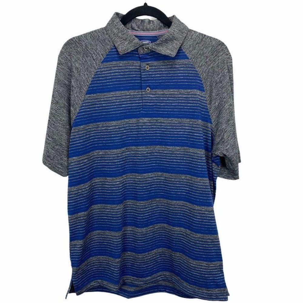 GolfAmerica Golf Polo Shirt Grey Blue Striped M